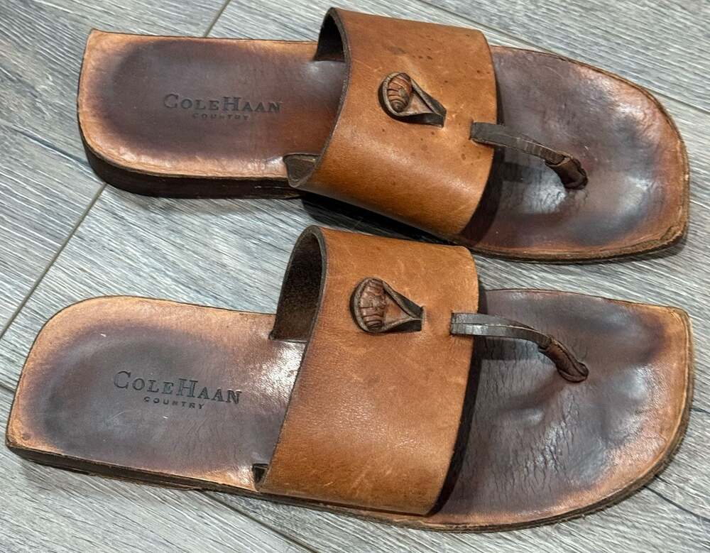Vintage Cole Haan Country Brown Leather Thong Sandals Made Brazil Women’s 9B - Picture 5 of 8